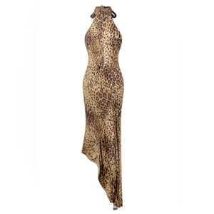 Leopard Print Halter Maxi Dress